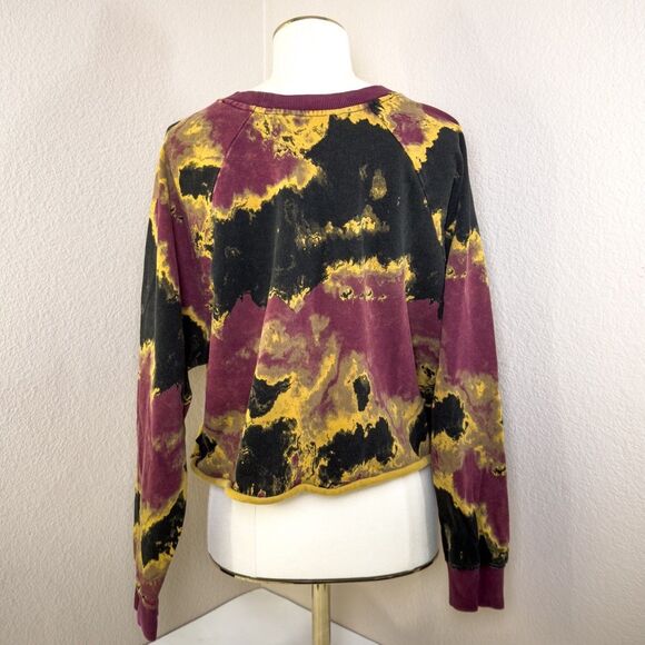 JoyLab Burgundy Yellow Black Acid Mineral Wash Activewear Cropped Sweatshirt XL - Picture 3 of 7
